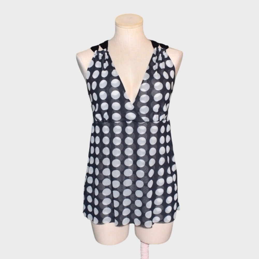 White House Black Market Polka‎ Dot Sleeveless V Neck Blouse